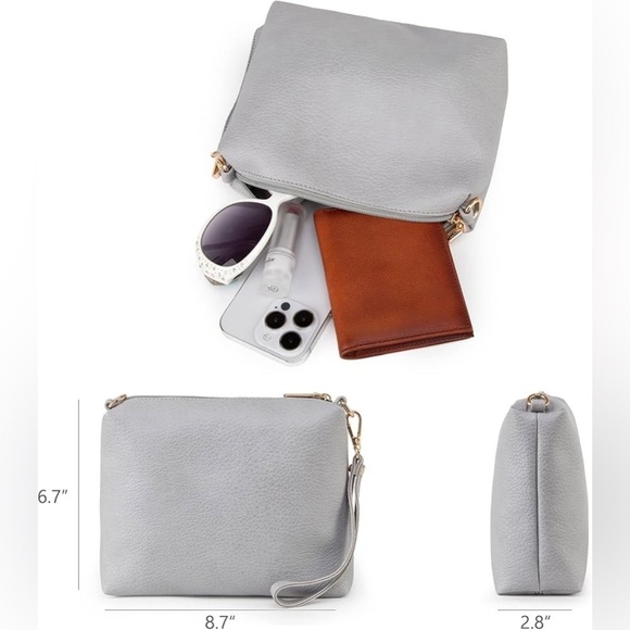 GRAY SUPER SOFT VEGAN LEATHER SHOULDER BAG AND COIN CLUTCH 2 PIECE… - Picture 6 of 6